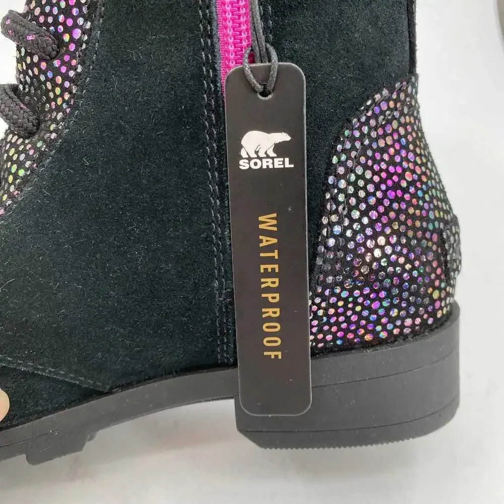 Sorel Black Pink Sparkle Lace-Up Boots | Kids' Leather Combat 5